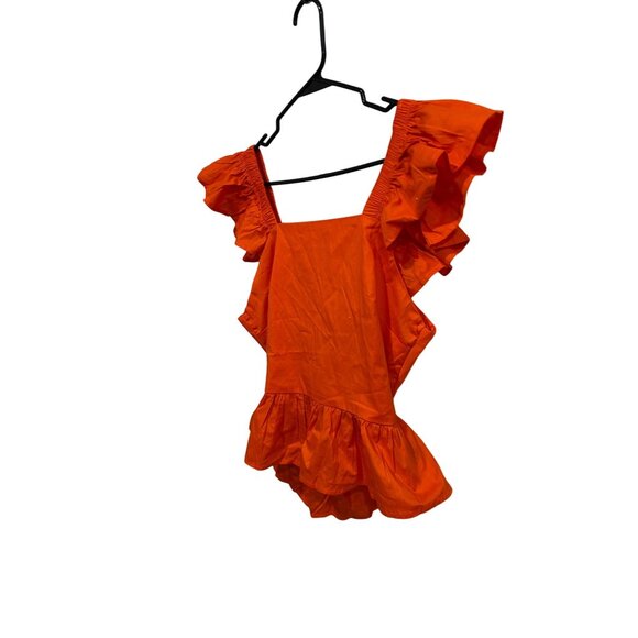 Iky & Me NWT Ruffled Orange Sleeveless Blouse With Peplum Hem Tie Back - Picture 3 of 9